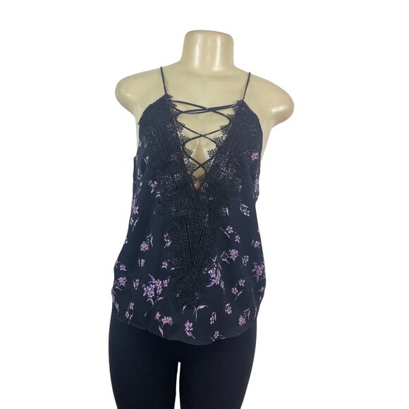 Wayf Womens Black Dainty Lace-Up Top With Floral Pattern Sz S - New - Picture 1 of 8